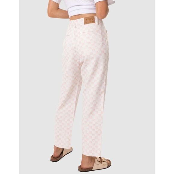 Cools Club California Pants in Pink Checker high rise  cropped straight size 12 - Picture 2 of 10